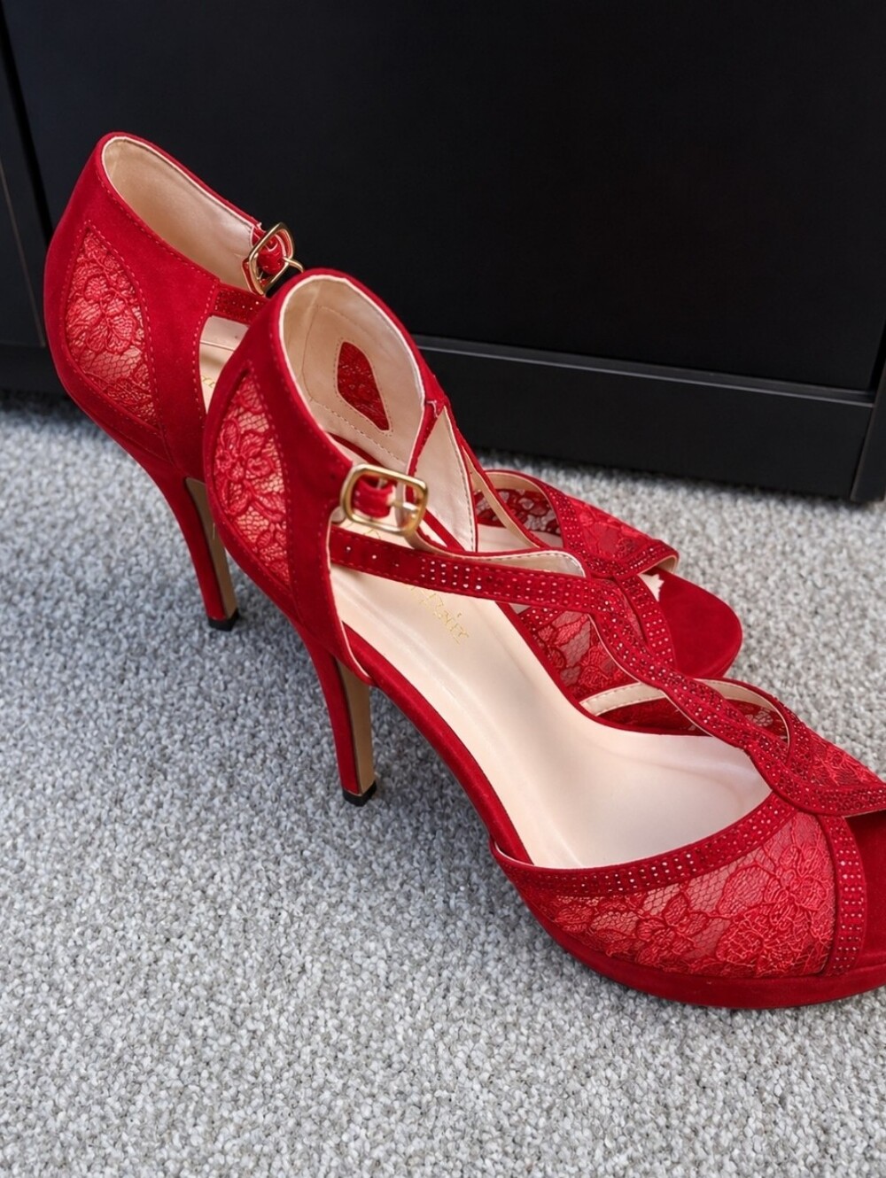 Women’s Red Lace High Heel Sandals